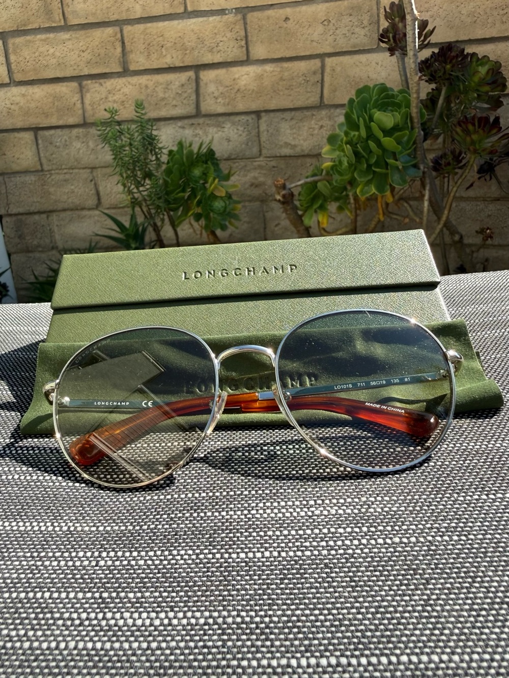 Longchamp Silver Round Sunglasses with Tortoiseshell Temples